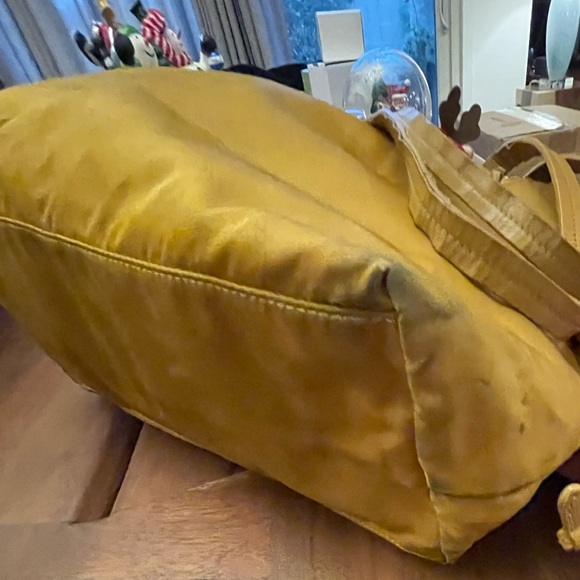 Prada Nylon Tote Saffiano Leather Tessuto Shoulder Tote Pre Loved Yellow - Picture 9 of 16